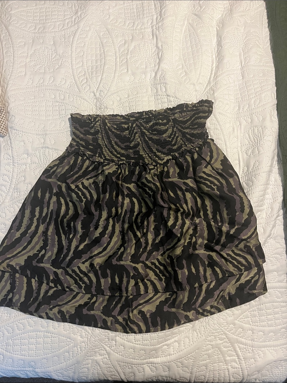 Rails Smocked Waist Zebra-Stripe Mini Skirt - Olive/Black